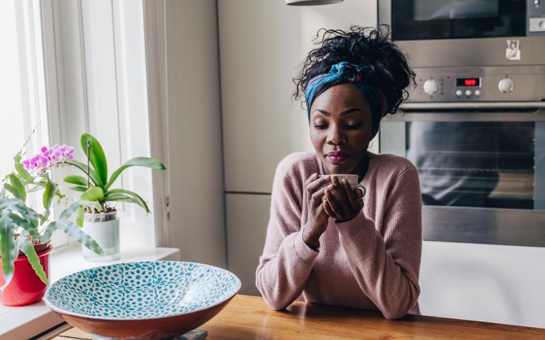 Woman having coffee
