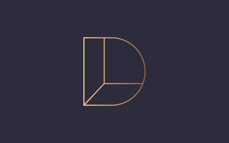 Letter D monogram, minimal style identity initial mark. Golden gradient parallel lines vector emblem type for business cards initials invitations ect.