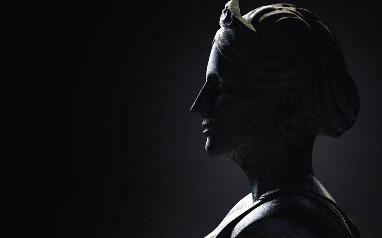 3d render illustration antique greek female sculpture profile view.