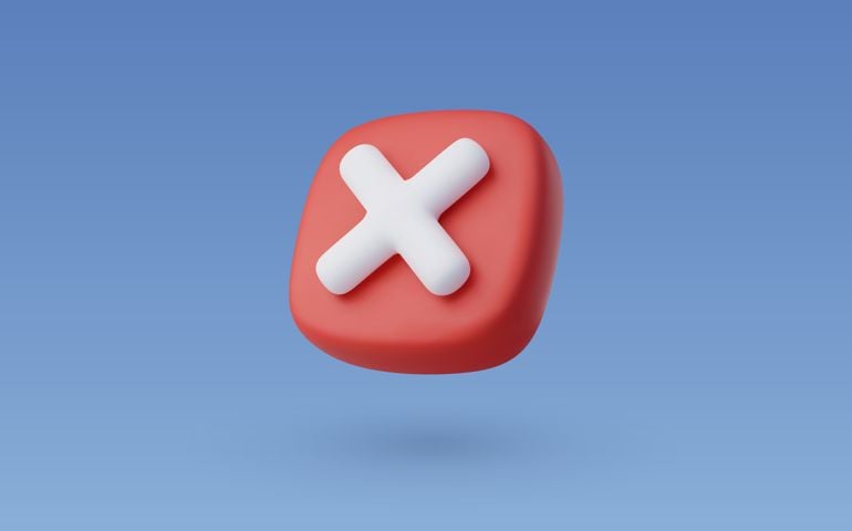 3d Vector Wrong Checkmark box, Disapprove or Wrong Choice concept.