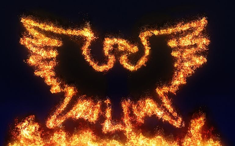 Phoenix rising: the mythical firebird of rebirth and renewal, rendered in fire and flames