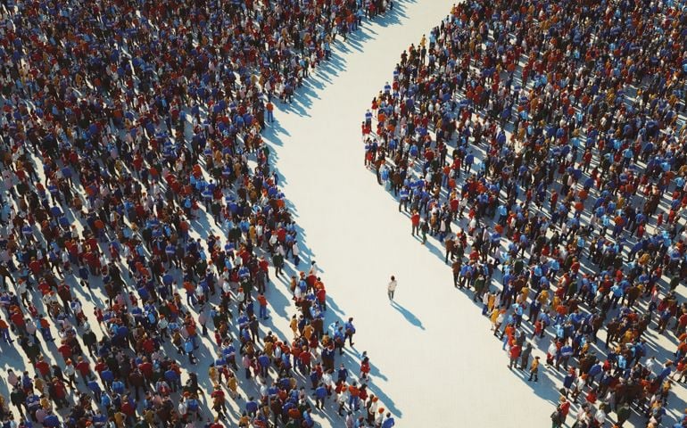 Man walking in crowds of people
