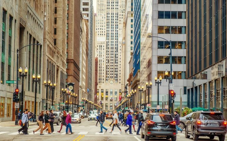 Street in Financial District of Chicago