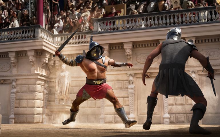 Armoured Gladiators in Combat In Sunlit Arena