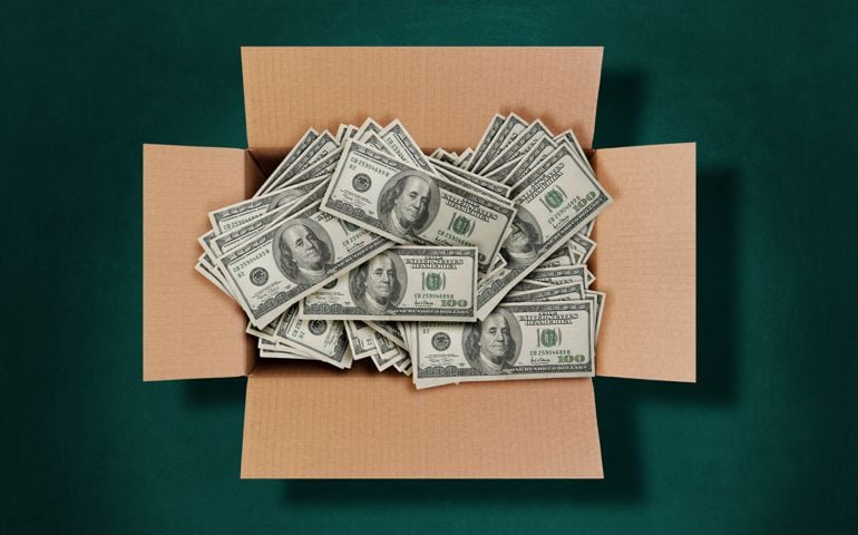 Cardboard Box Full of Money