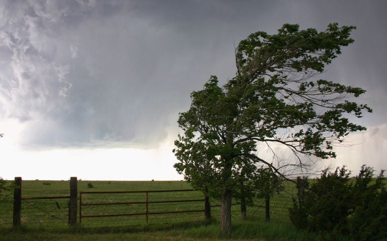 Outflow winds from the rear flank downdraft of a rotating supercell, Lamar, Colorado, USA