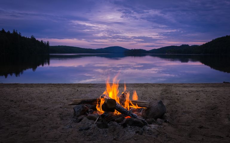Burning campfire on the beach on my kayak camping trip