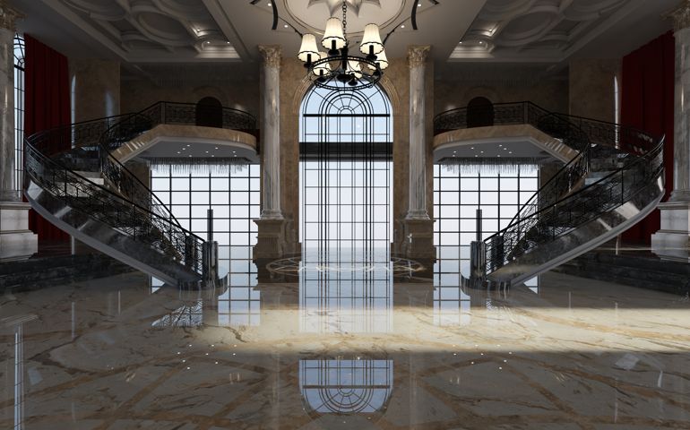 Ballroom in a palace interior 3d illustration