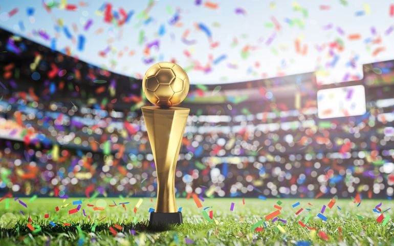 Golden Cup in football stadium