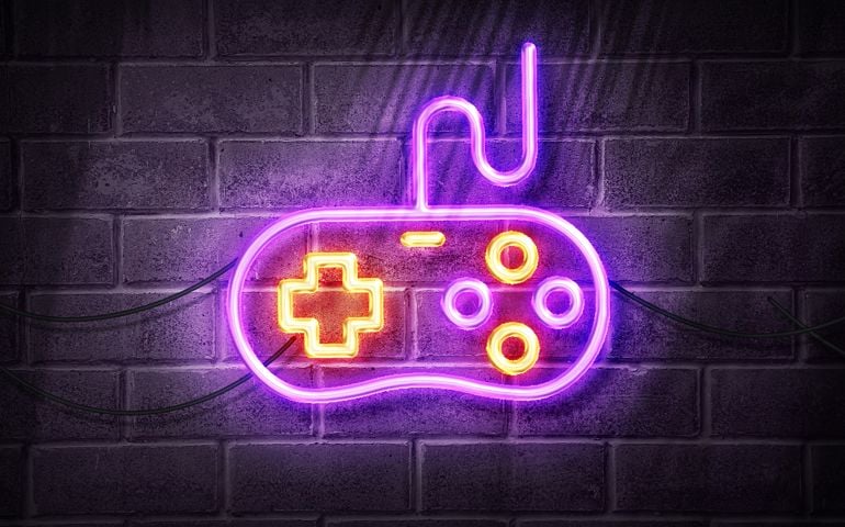 game controller in neon lights