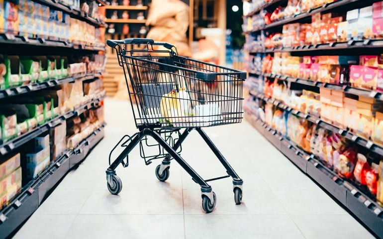 Abandoned Shopping Cart With Groceries