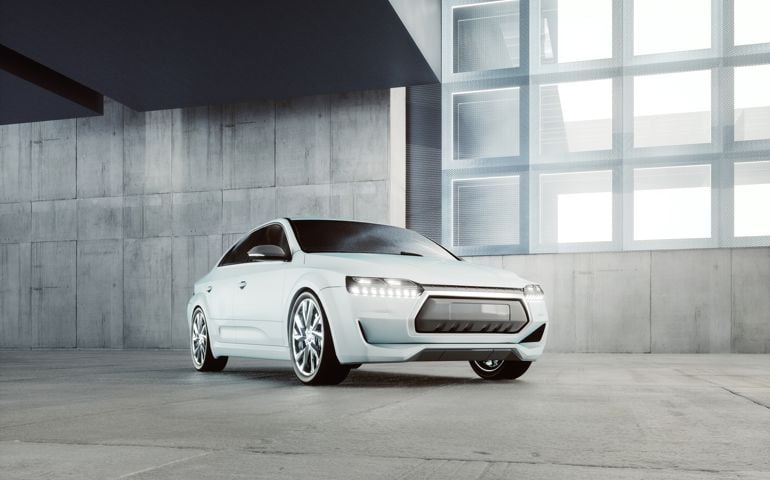 Parked vehicle in concrete garage