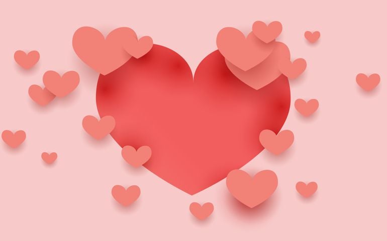 Happy Valentine day celebration card template. Paper cut 3d cute hearts background vector illustration