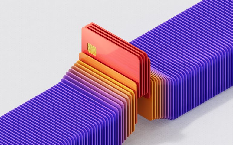 Digitally generated image of colored credit cards