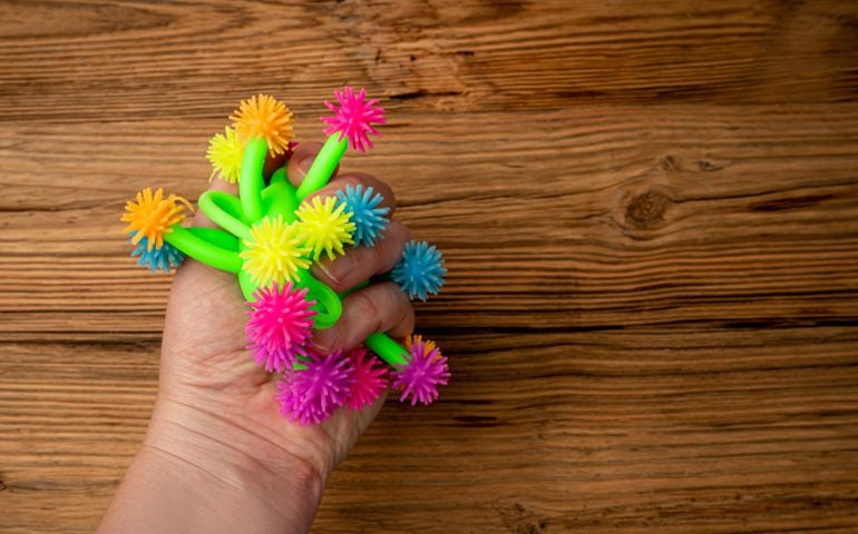 Bright Colored Toy, Colorful Squeeze Antistress Toys, Soft Squishy Spider on Elastic Band, Color Plastic Puffer Balls