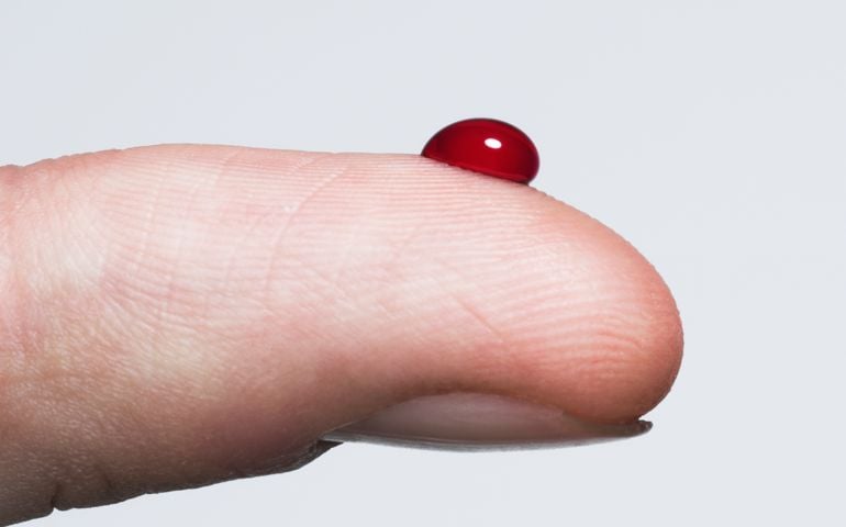 Finger with a bead of blood