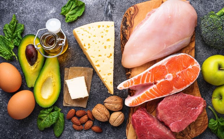Healthy low carbs products. Ketogenic diet concept. Top view