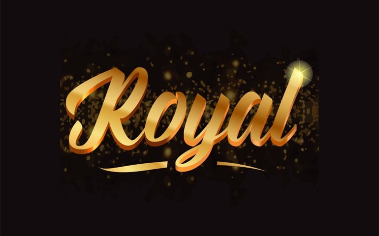 royal gold word text with sparkle and glitter background suitable for card, brochure or typography logo design