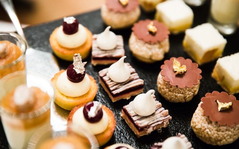 Gold and Silver Foiled Wedding Desserts and Mousses