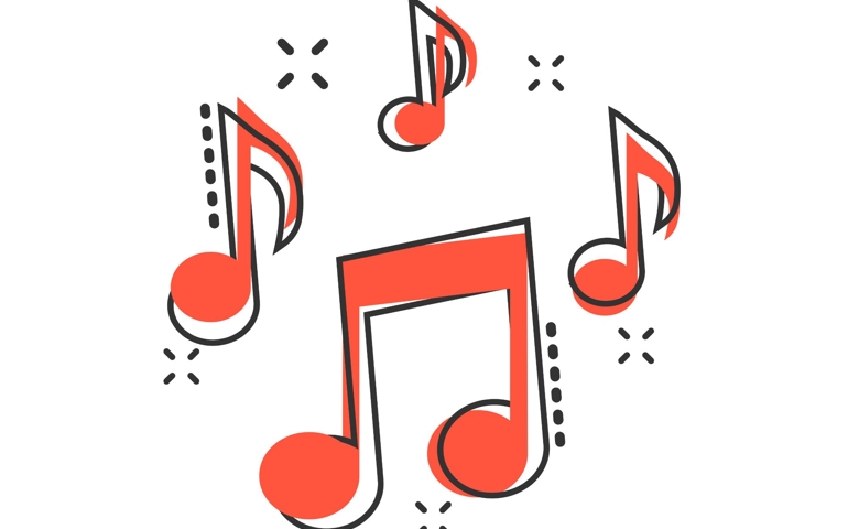 Vector cartoon music note icon in comic style. Sound media concept illustration pictogram. Audio note business splash effect concept.