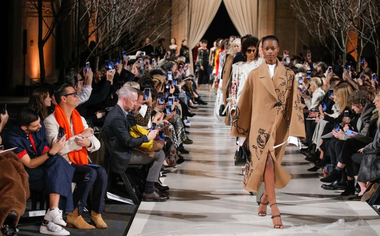 NEW YORK, NY - FEBRUARY 12: Models walk the runway finale at Oscar De La Renta fashion show during February 2018 New York Fashion Week at The Cunard Building on February 12, 2018 in New York