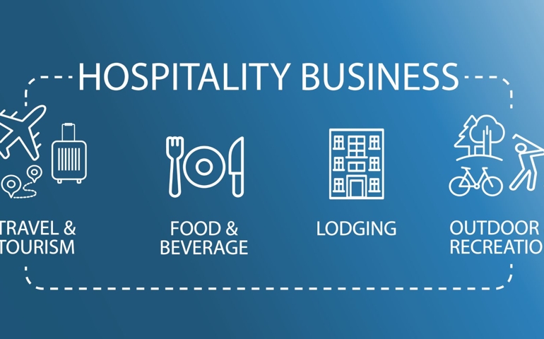 Hospitality Business Icon. Travel tourism food beverage recreation