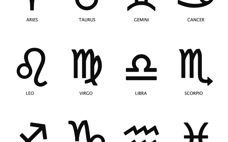 Vector flat and simple style illustration set of black Astrological signs isolated on white background