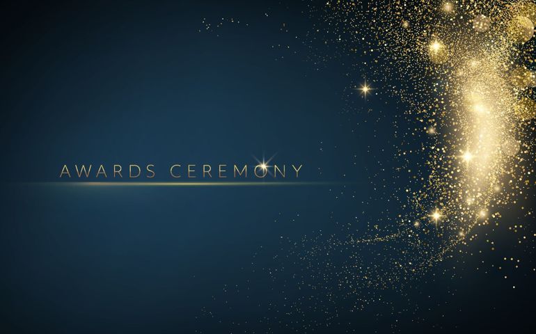 Award nomination ceremony luxury background with golden glitter sparkles