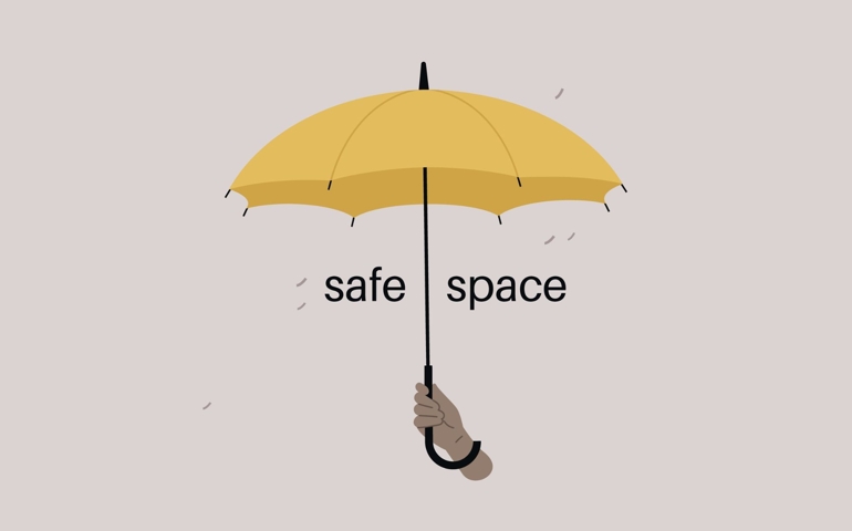 A safe space logo, a special place created for individuals who feel marginalized to come together and support each other