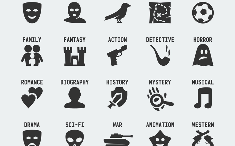 Film genres vector icon set