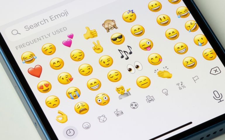 Portland, OR, USA - Jan 19, 2022: Emojis sorted by usage frequency are seen in the iMessage app on an iPhone.