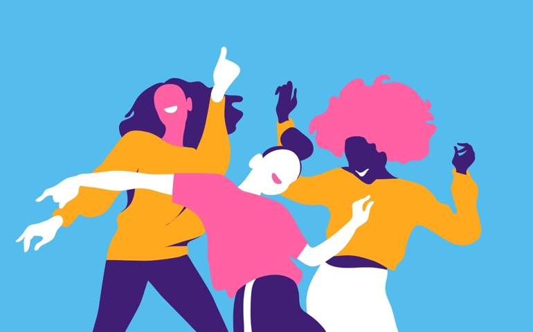 Vector illustration of a happy dancing girls