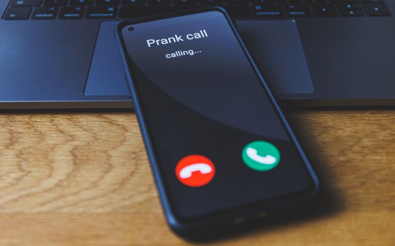 Phone call from prankster. Prank call Concept. High quality photo