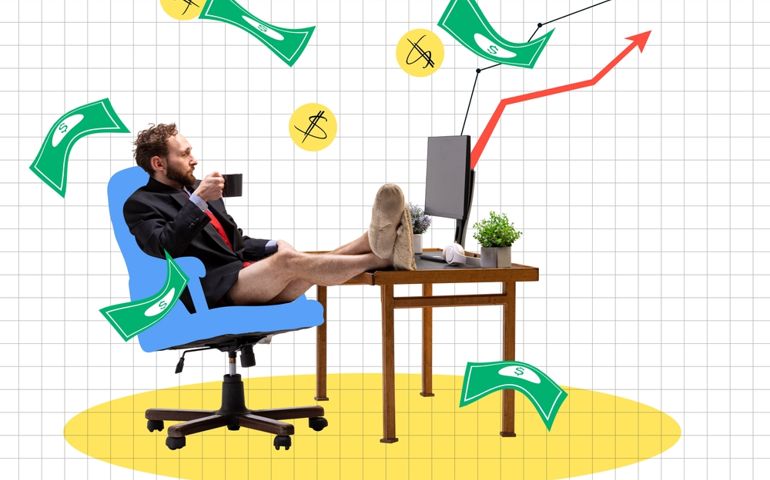 Successful employee, freelancer sitting at home and working remotely, online