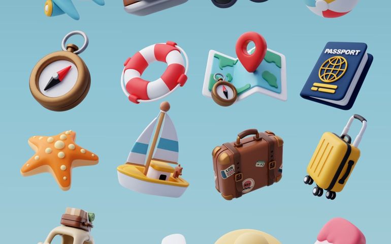 Collection of Travel Tourism 3d icon, Trip Planning World Tour. Holiday Vacation, Travel and Transport concept. Eps 10 Vector.