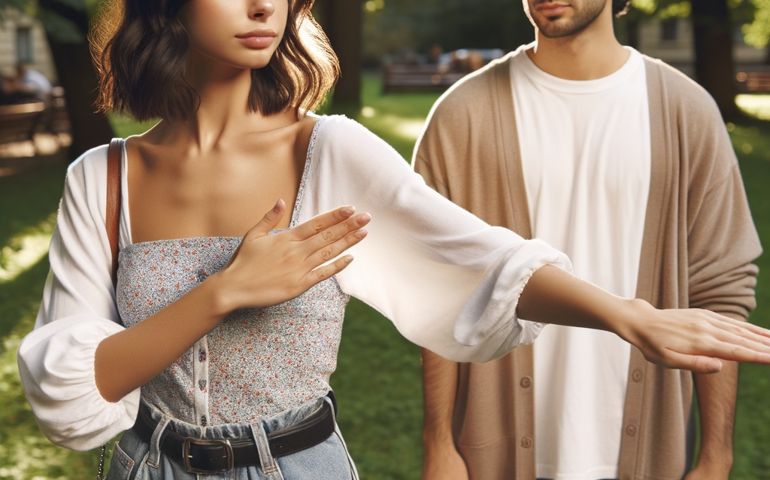 girl keeping personal space to boyfriend