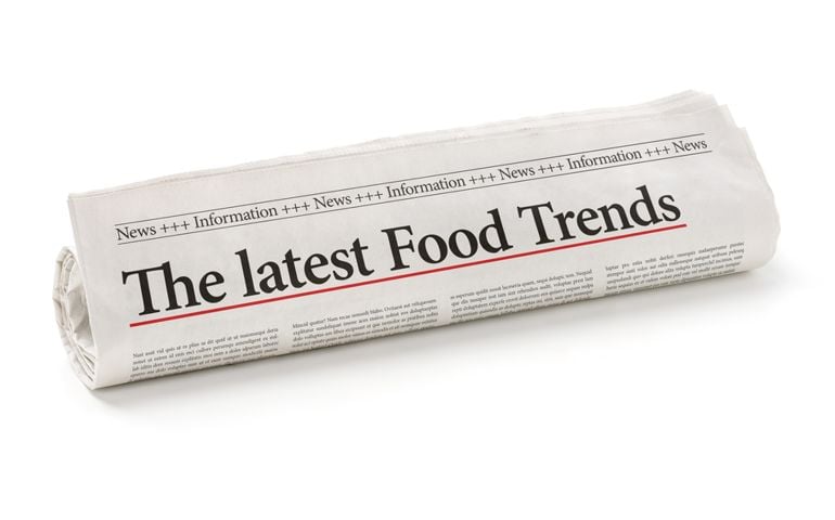 Rolled newspaper with the headline The latest Food Trends