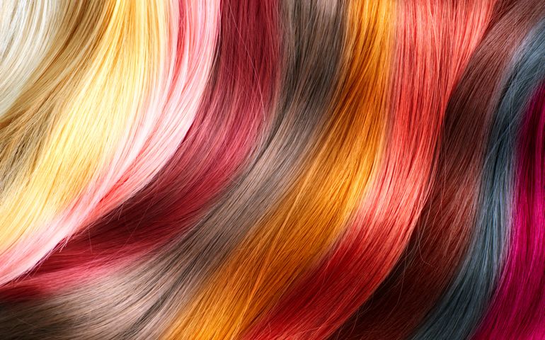 Hair Colors Palette. Hair Texture background, Hair colours set. Tints. Dyed Hair Color Samples