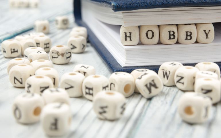 HOBBY word written on wood block. Wooden ABC