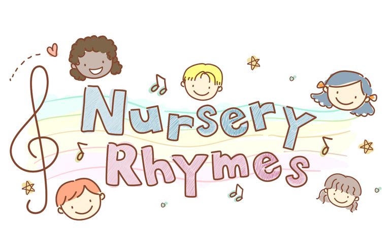 Typography Illustration Featuring Stickman Kids Surrounding the Words Nursery Rhymes