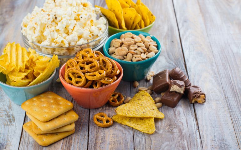 Assortment of unhealthy snacks.