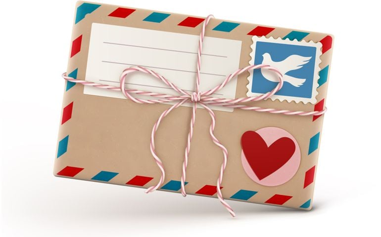 Vector illustration of funky retro airmail envelope with stamp isolated on white background