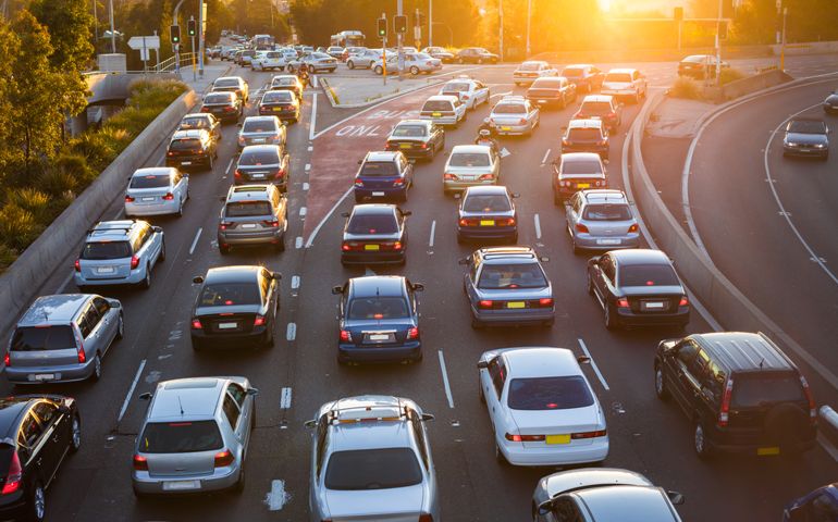 Cars stuck in traffic at an intersection