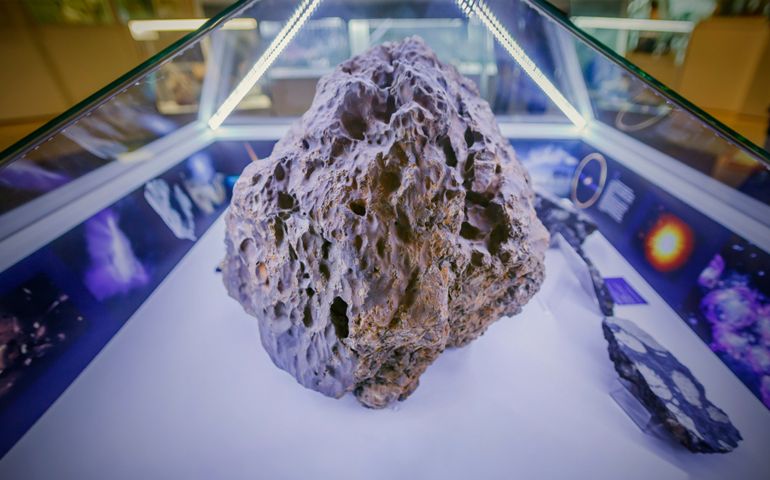 Chelyabinsk meteorite weighing more than 500 kg, which fell in Lake Chebarkul on February 15, 2013. Chelyabinsk region, Russia.