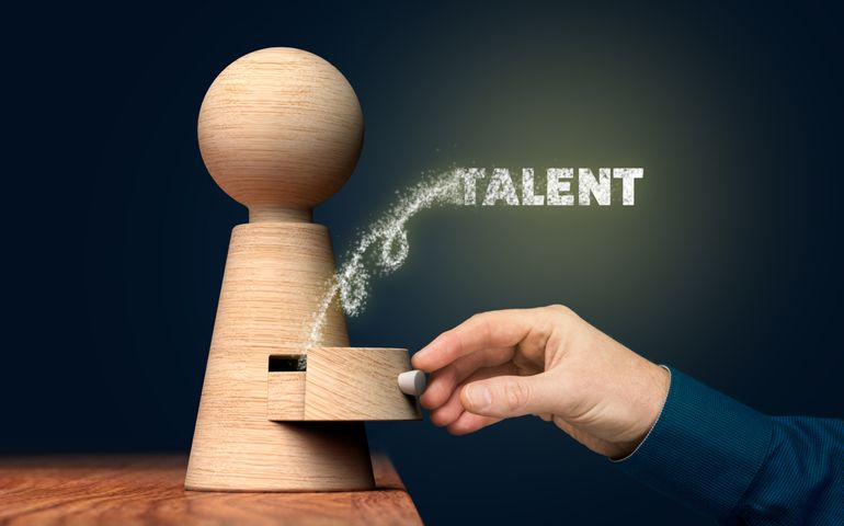 Coach unlock and open hidden talent - motivation concept. Coach (manager, mentor, HR specialist) open drawer from wo