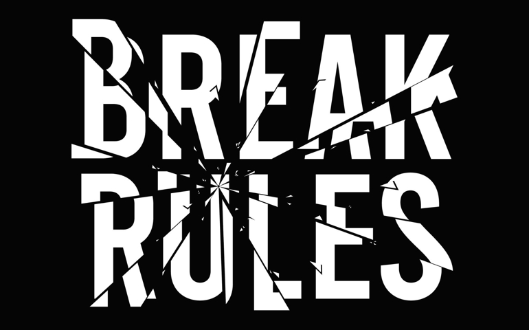 Break rules - slogan for t-shirt design with broken glass effect.