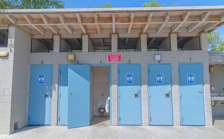 Unisex bathroom in a public park.