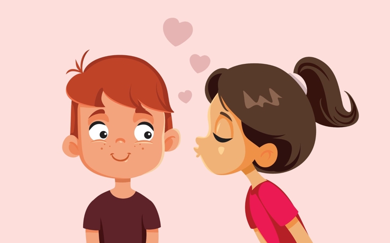 Little Girl Kissing Her Love Crush on the Cheek