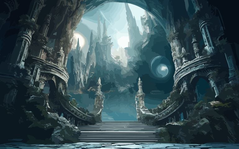 Ethereal Gate Entrance Vector Captivating and Timeless Illustration for Fantasy, Adventure, and Conceptual Designs