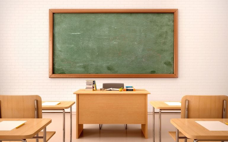 illustration of bright empty classroom for lessons